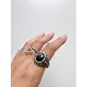 Men's 925 Sterling Silver Black Onyx Stone Ring, Size 9